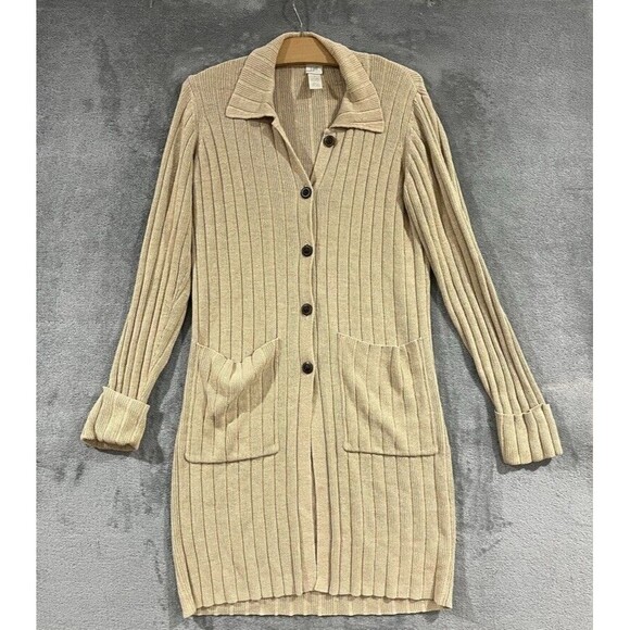 Vintage 90s J Jill Linen Blend Long Cardigan Ribbed Knit Coatigan Sweater Sz S - Picture 1 of 12